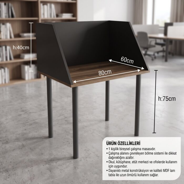 GM040-101 Tek Kişilik Modüler Çalışma Masası – Bölmeli Bireysel Çalışma ve Etüt Masası - Görsel 2
